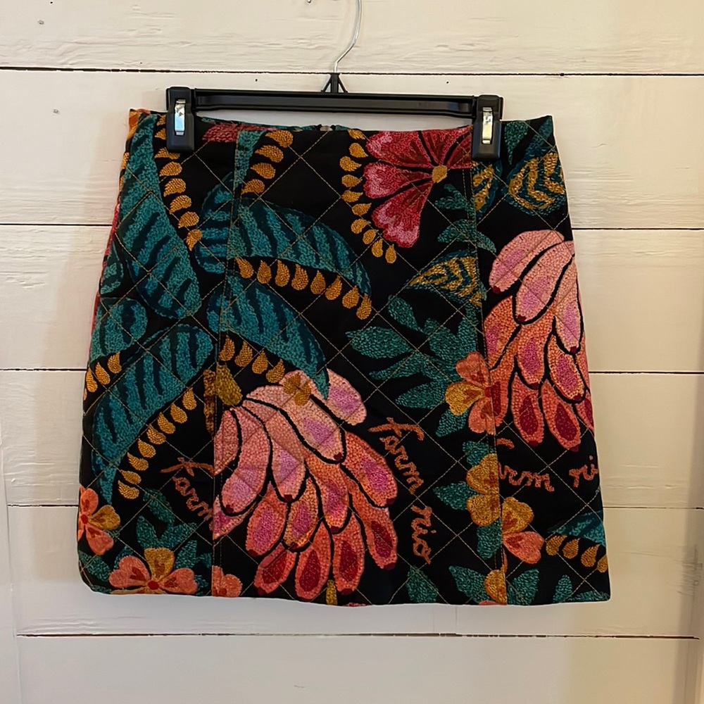 Farm Rio Gabardine Floral Quilted Mini Skirt, Size Small